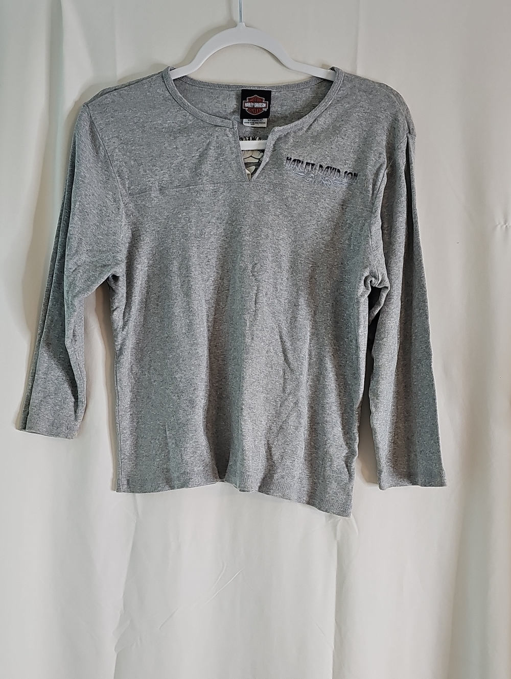 Harley-Davidson Gray Long-Sleeve Henley Shirt 100% Cotton